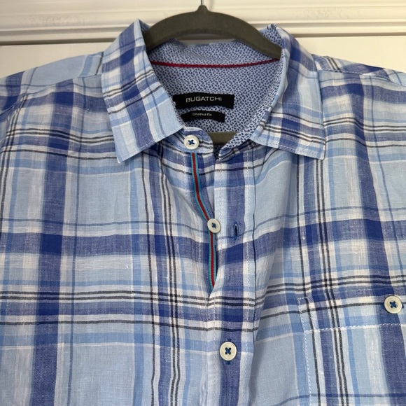Bugatchi  mens 💯 Linen Multicolored Long sleeve shirt Preppy Classic - Picture 3 of 7